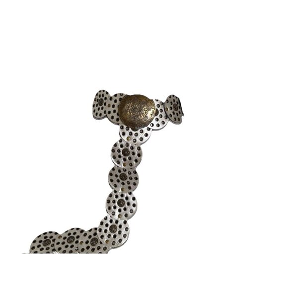 Vtg Leather Discs & Brass Concho Western Boho Adjustable Belt 40" Y2K 2000s 00s - Picture 2 of 8